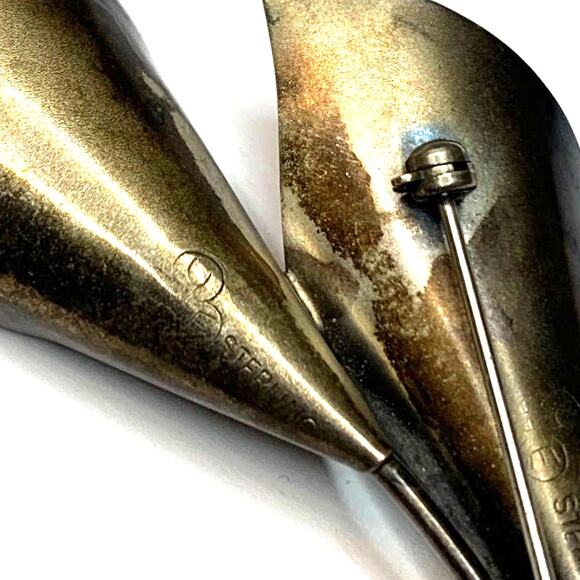 Vintage Stuart Nye Sterling Silver Double Cala Lily Brooch Pin - Picture 5 of 8